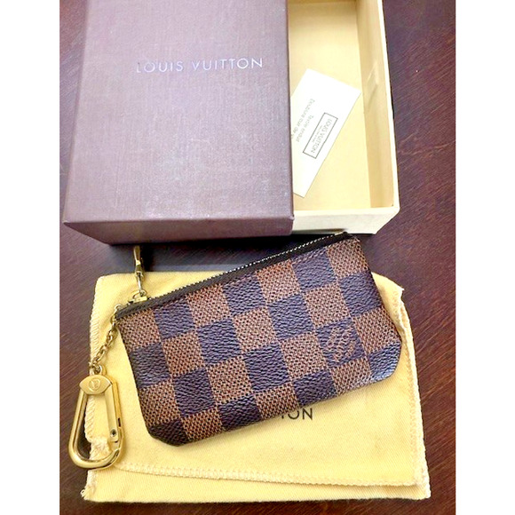 Louis Vuitton Key Cles Damier Ebene Key Chain Brown Pouch w/Zipper BOX & DUSTBAG - Picture 1 of 13